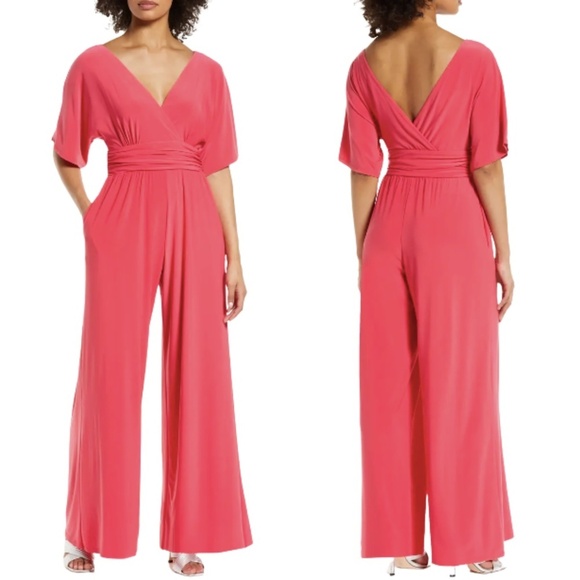 NEW Eliza J V Neck Wide Leg Jumpsuit in Pink Sz. 8 - Picture 1 of 6
